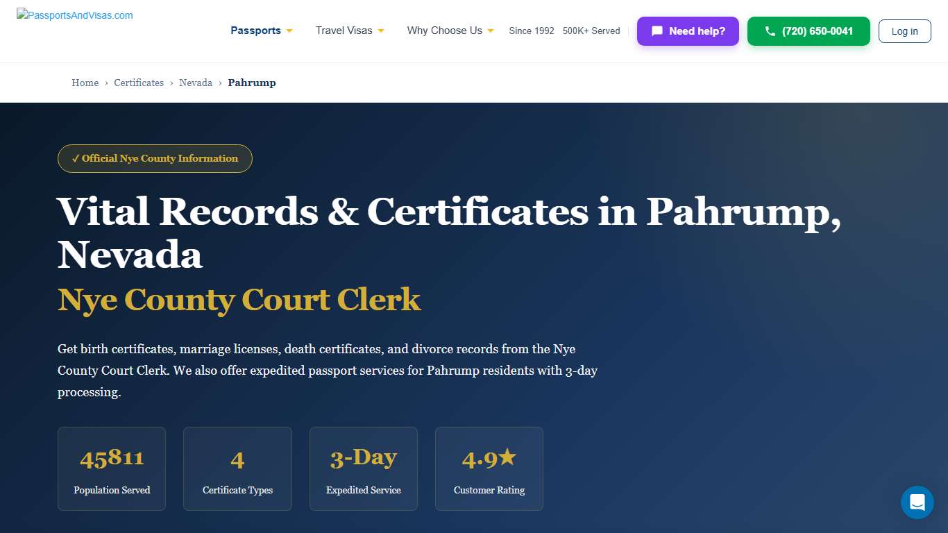 Birth, Marriage & Death Certificates in Pahrump, NV | Nye County Vital Records