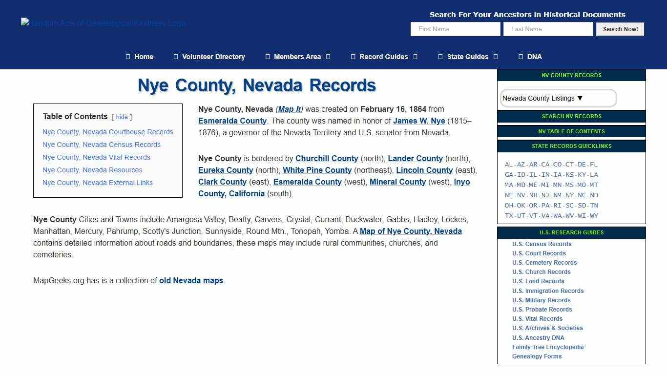 Nye County, Nevada Genealogy Guide